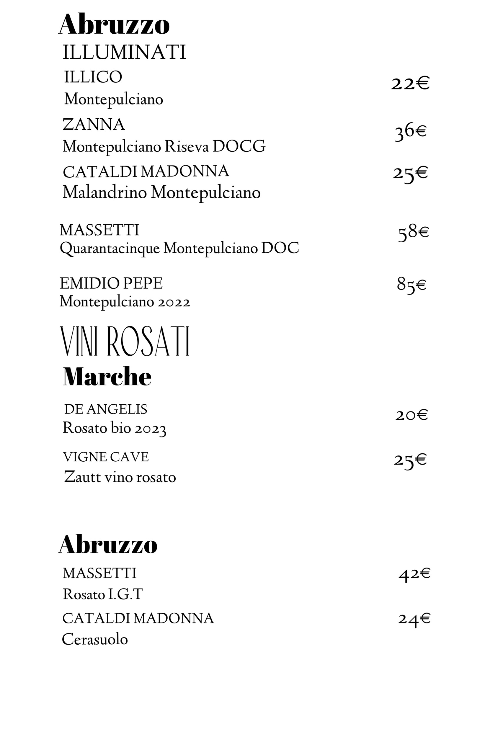 Carta dei vini Citto