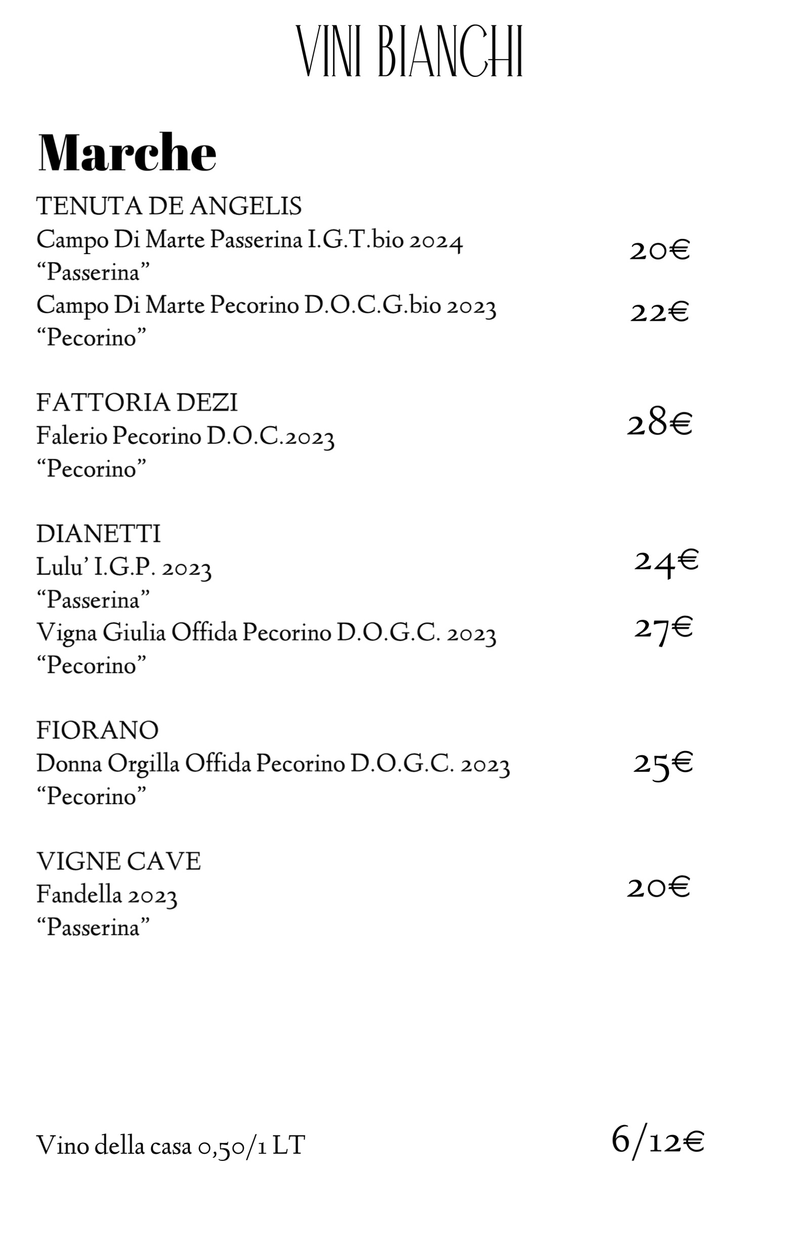 Carta dei vini Citto, sezione quattro